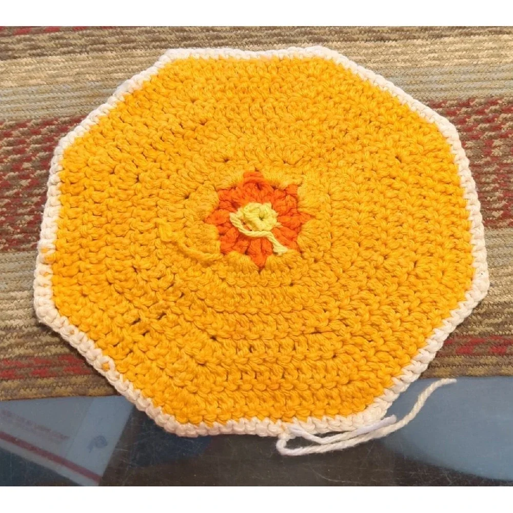Vintage Crochet Tabletop Colorful Counter Doile Trivet Handmade By Granny